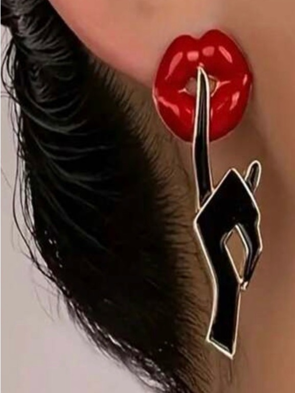 Red Button Drop Earrings - Unbranded